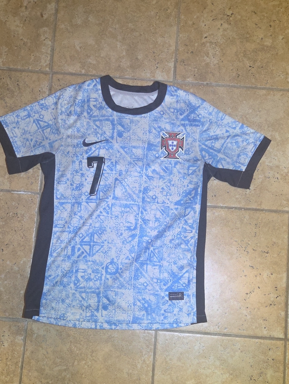 Nike Portugal #7 Light Blue and Black Soccer Jersey